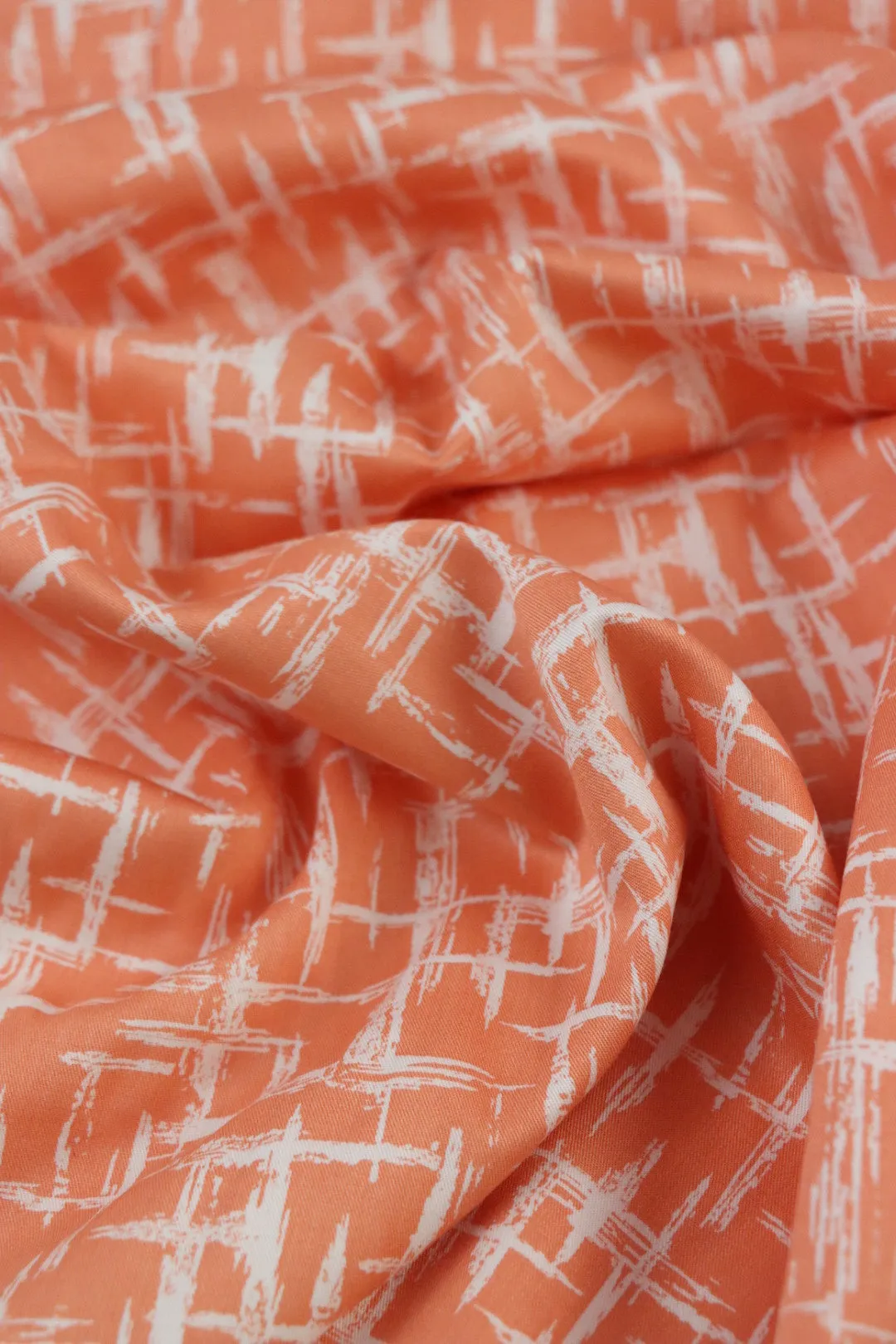 2YD 20IN REMNANT; Grunge Lines on Melon Viscose Satin