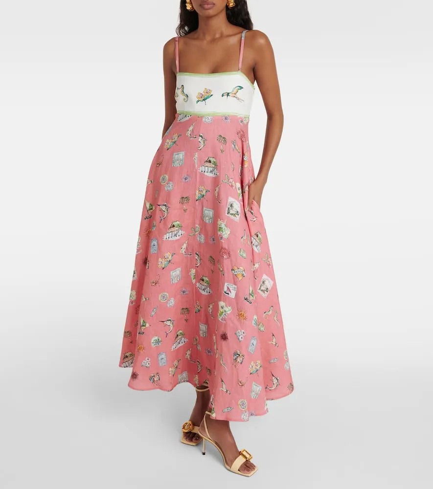 Al√É¬©mais Printed linen maxi dress