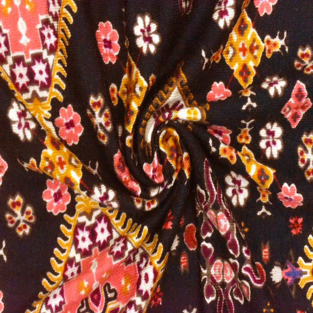 Black-Dijon-Multi Diamond Crest Printed Rayon Stretch Jersey Knit Fabric