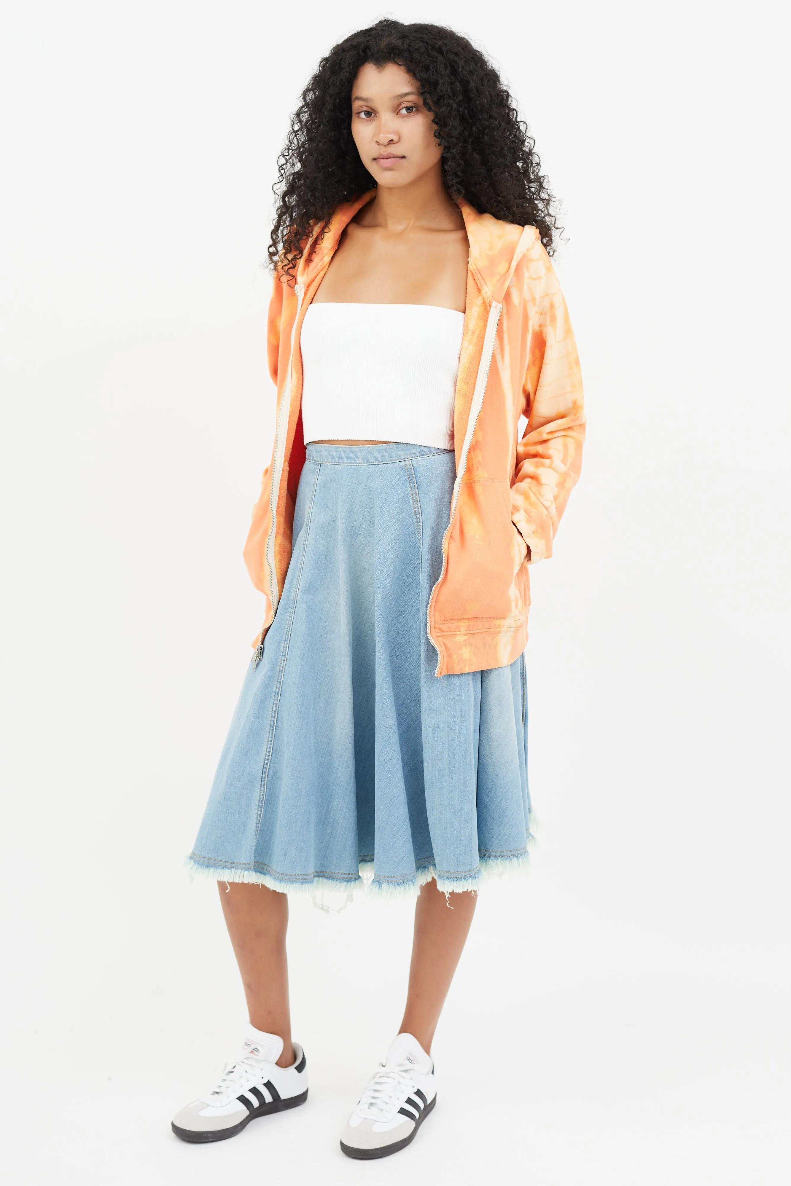 Blue Distressed Denim Skirt