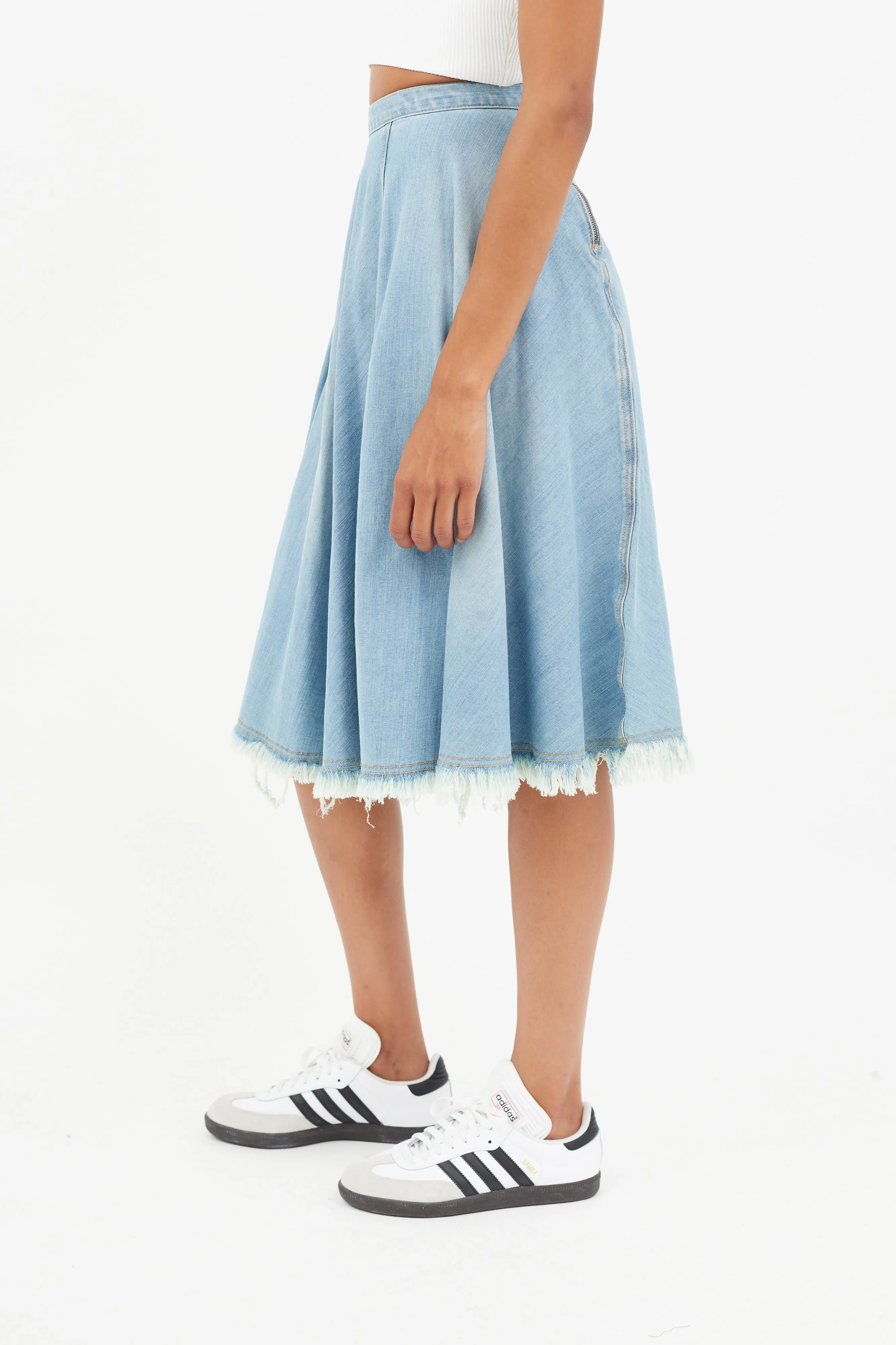 Blue Distressed Denim Skirt
