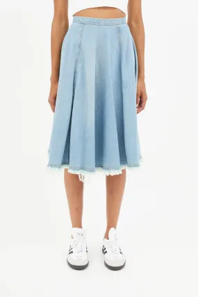 Blue Distressed Denim Skirt
