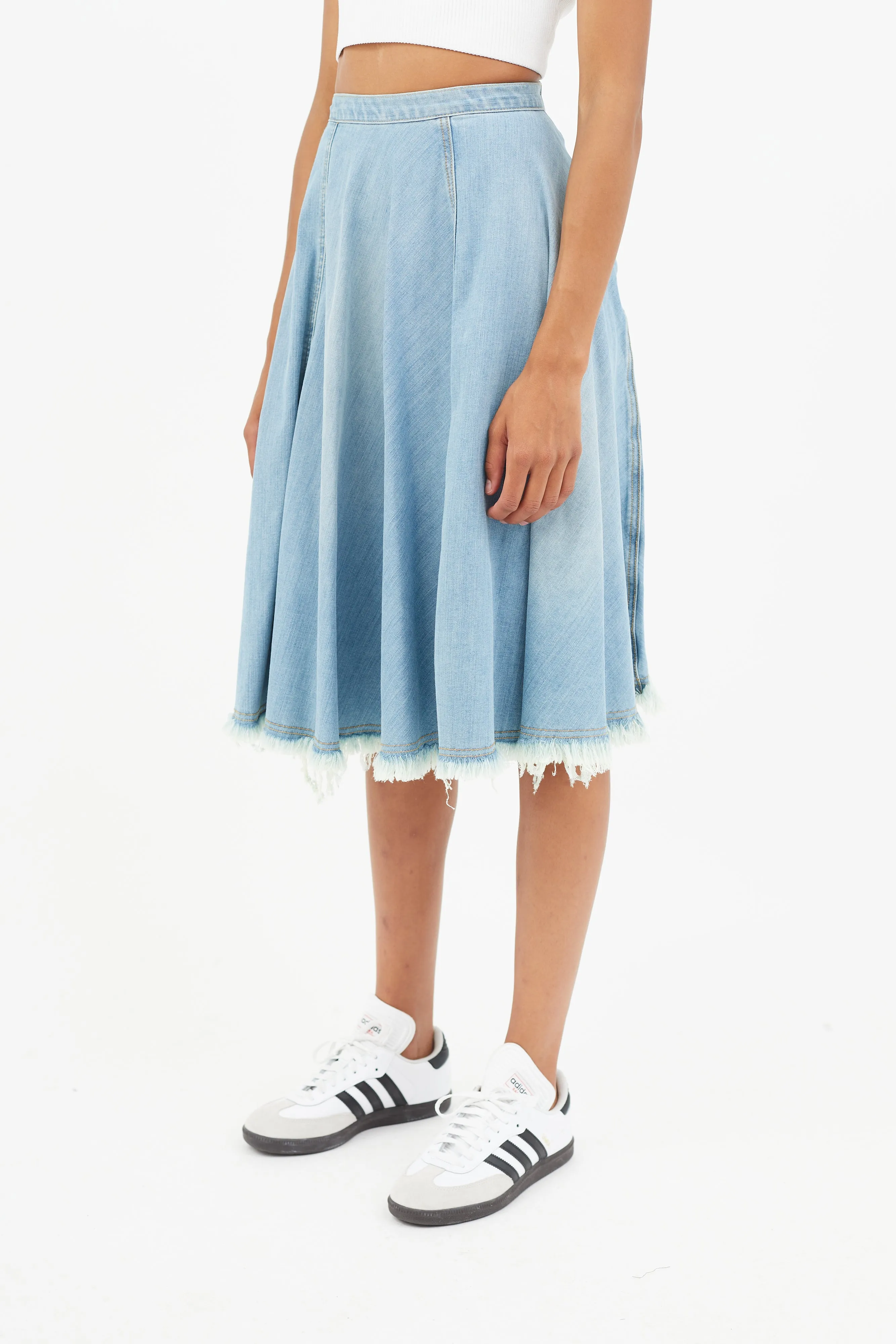 Blue Distressed Denim Skirt