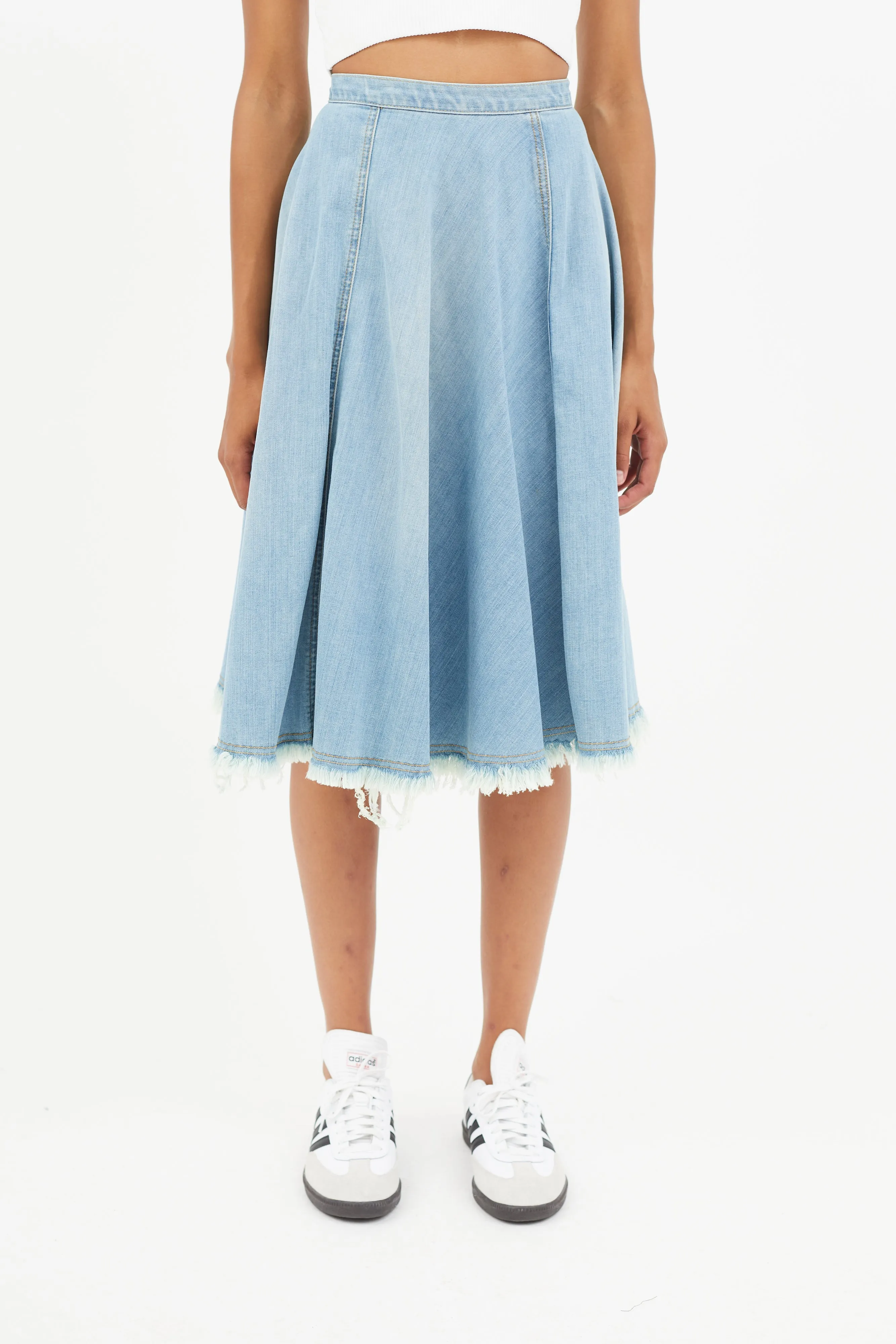 Blue Distressed Denim Skirt
