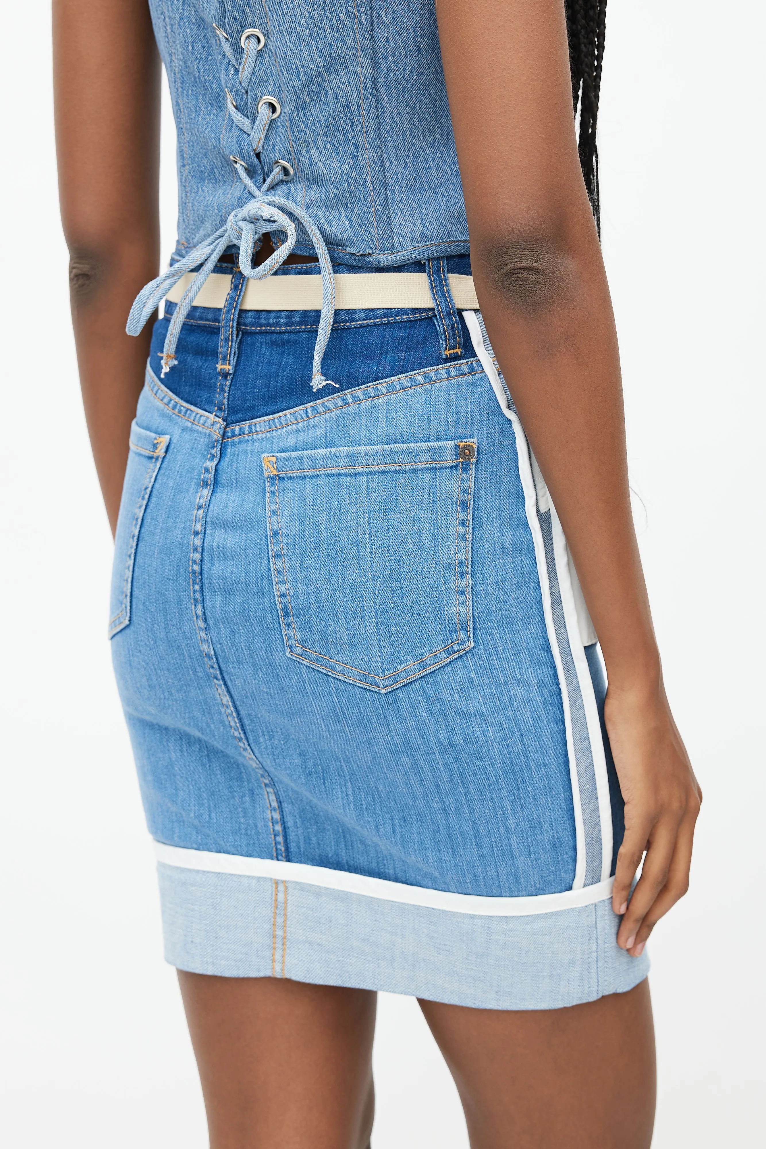 Blue Inside Out Cuffed Denim Skirt