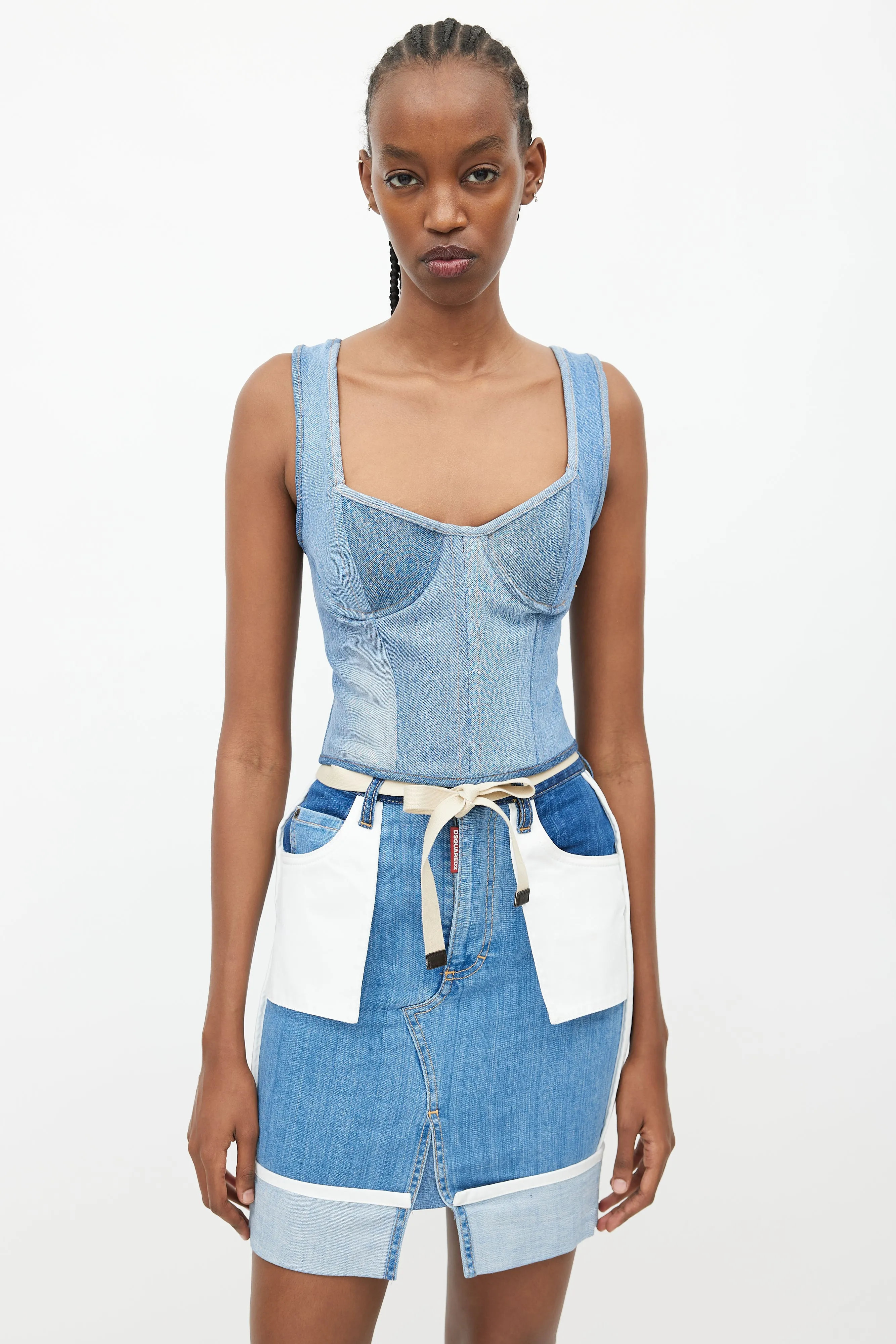 Blue Inside Out Cuffed Denim Skirt