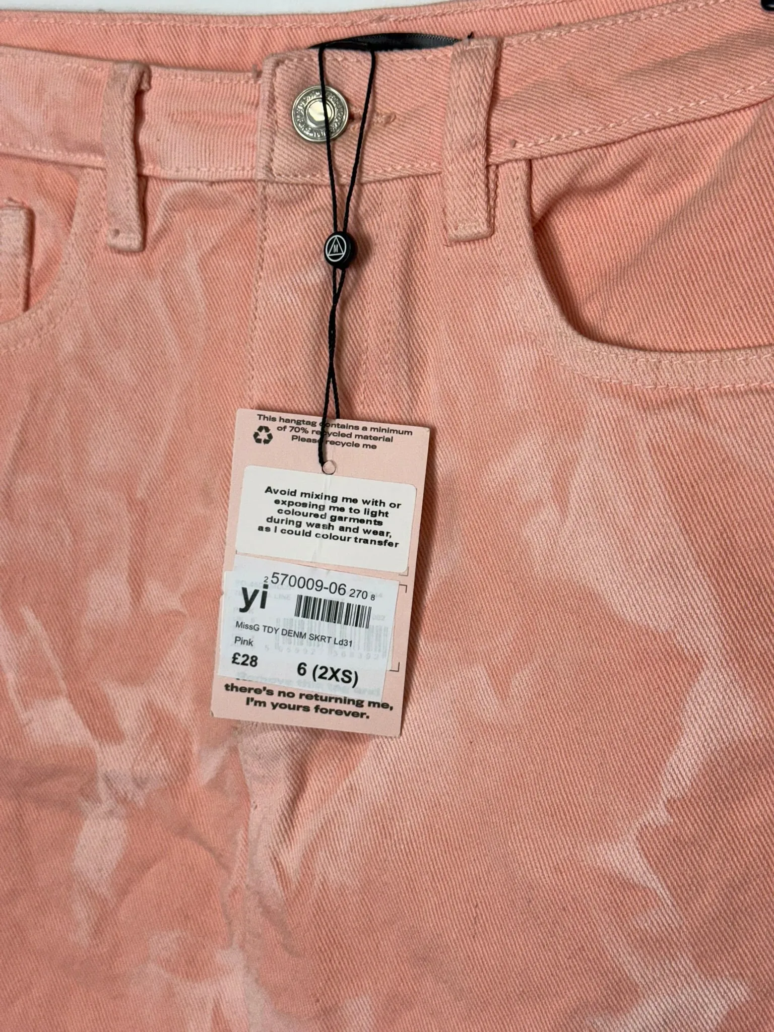 BNWT Missguided Pink Denim Skirt Size 6