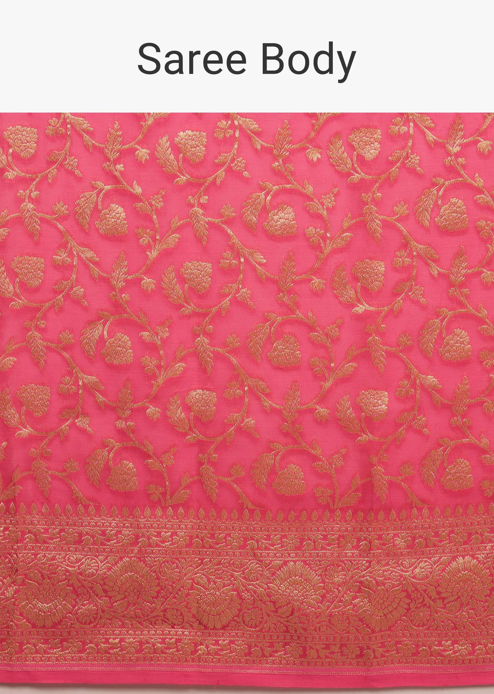 Cherry Pink Traditional Saree With Woven Jaal Made In Georgette