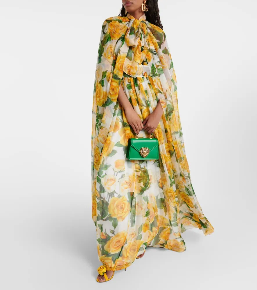 Dolce&Gabbana Floral caped silk chiffon gown