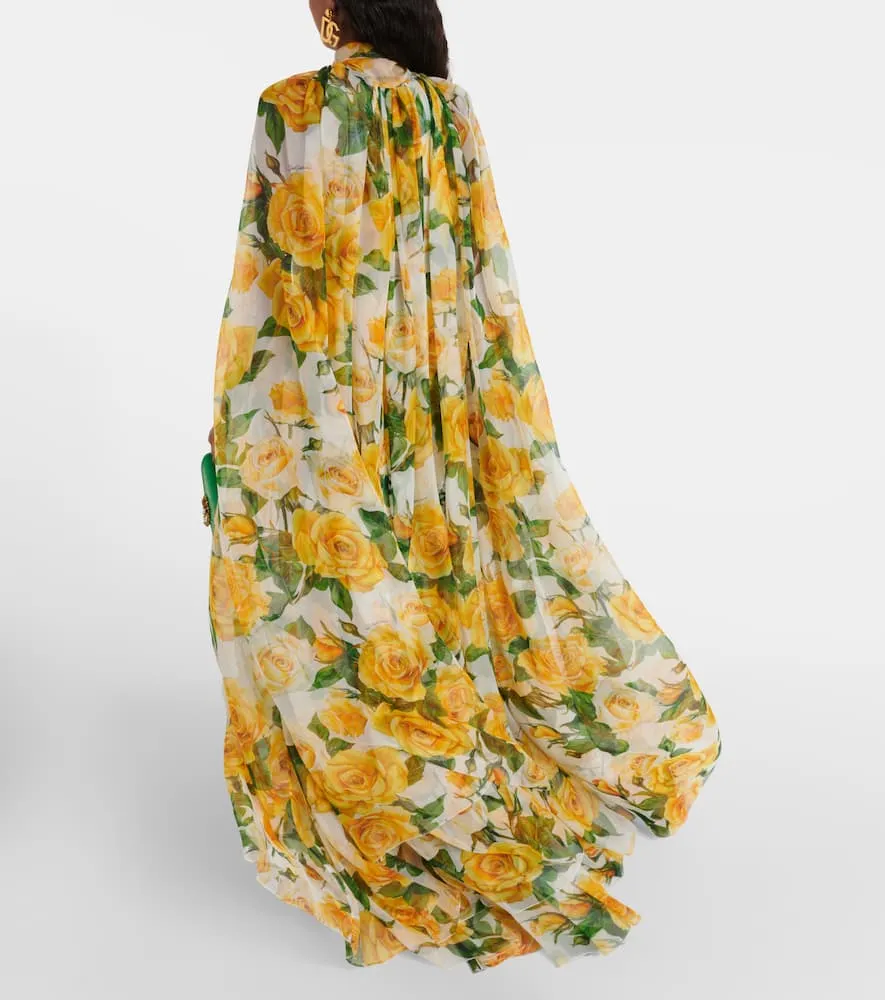 Dolce&Gabbana Floral caped silk chiffon gown