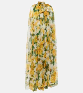 Dolce&Gabbana Floral caped silk chiffon gown