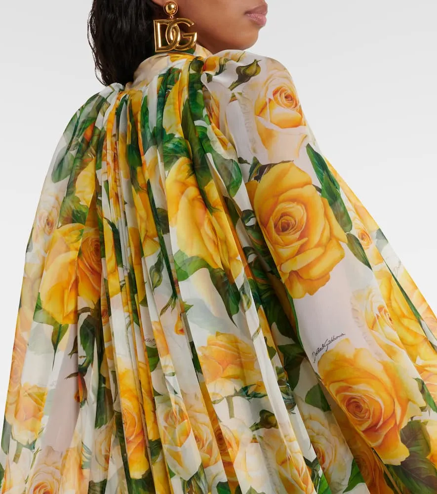 Dolce&Gabbana Floral caped silk chiffon gown