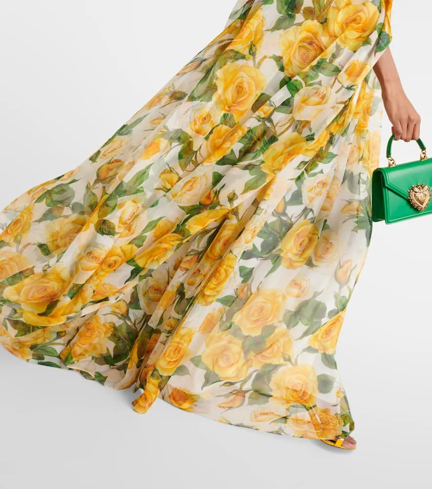 Dolce&Gabbana Floral caped silk chiffon gown