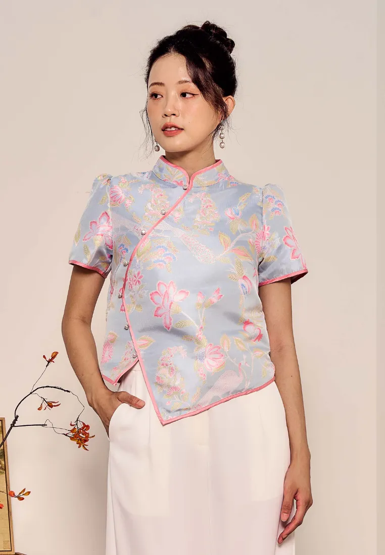 Feng Yi  Asymmetrical Cheongsam Top (Blue)