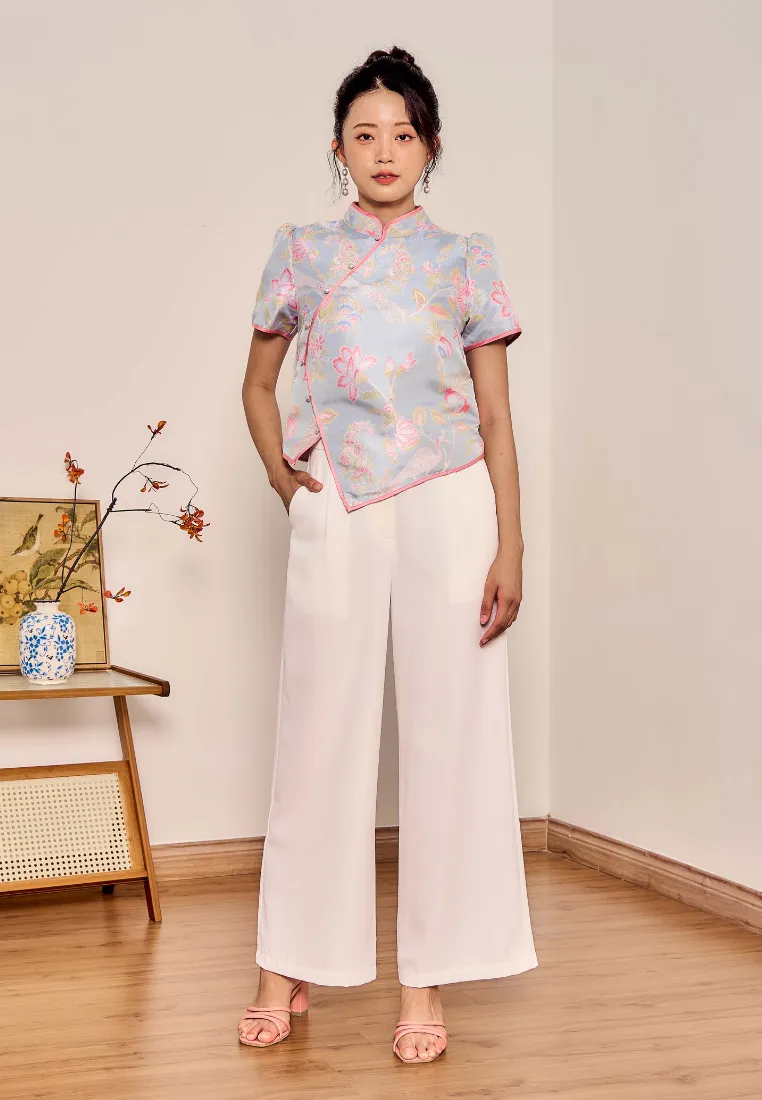 Feng Yi  Asymmetrical Cheongsam Top (Blue)
