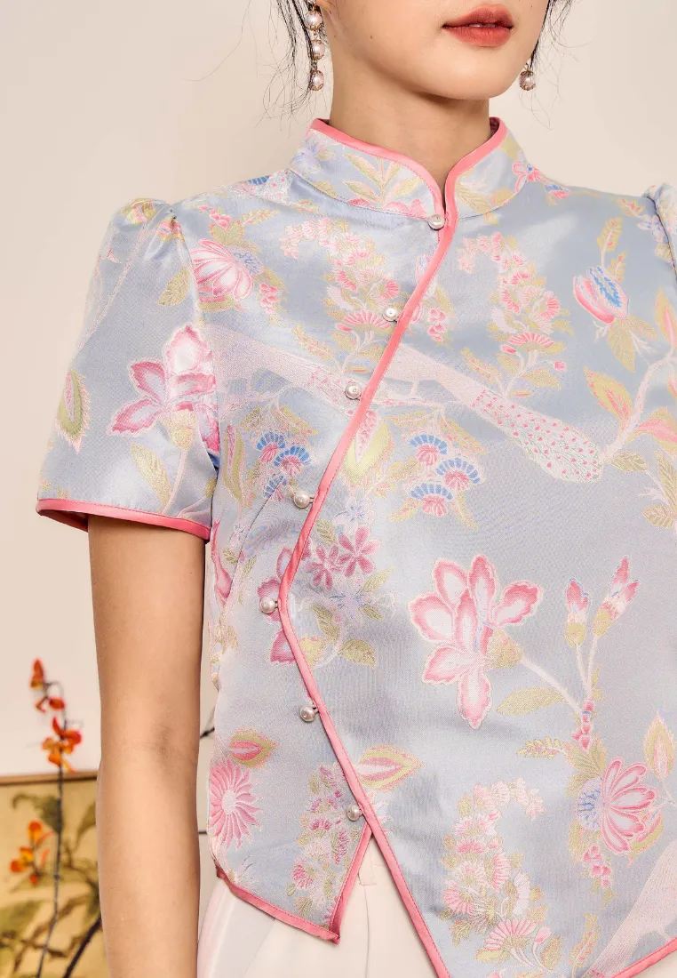 Feng Yi  Asymmetrical Cheongsam Top (Blue)