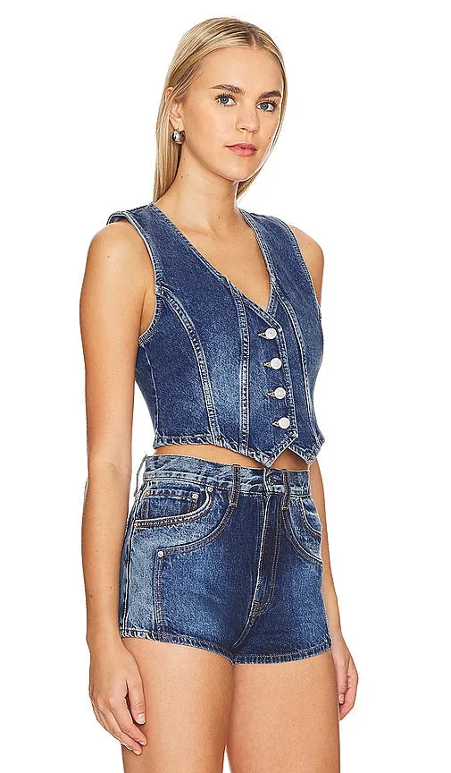 Free People Tate Denim Vest In Dark Indigo in Blue