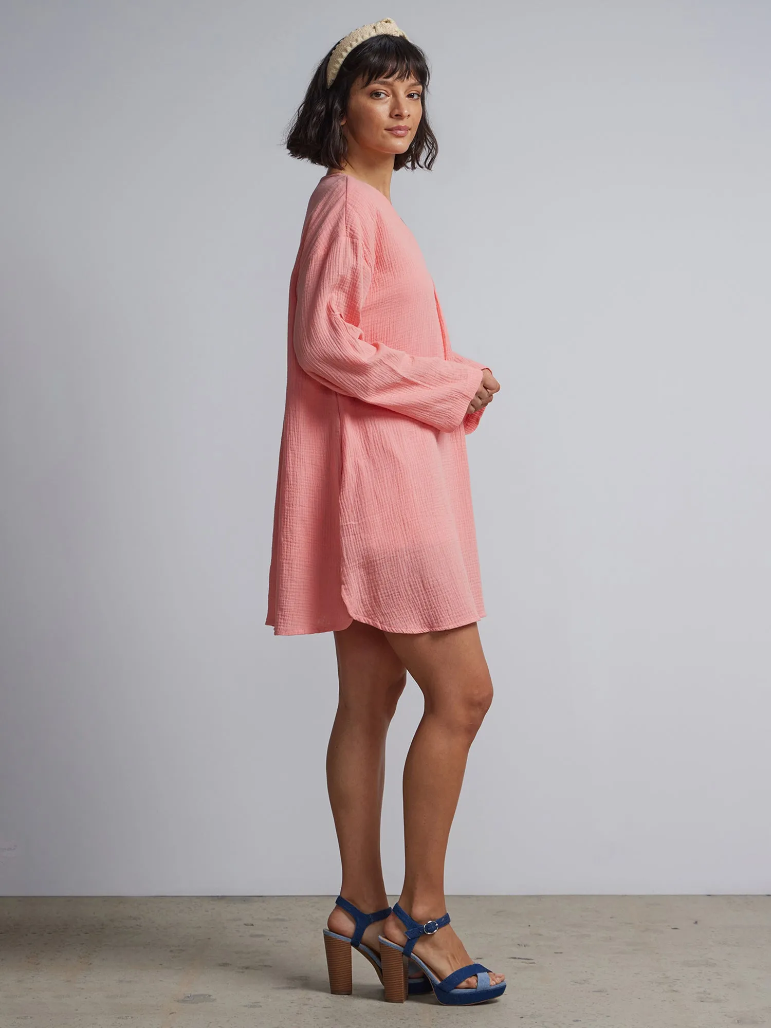 Gauze Split-Neck Dress
