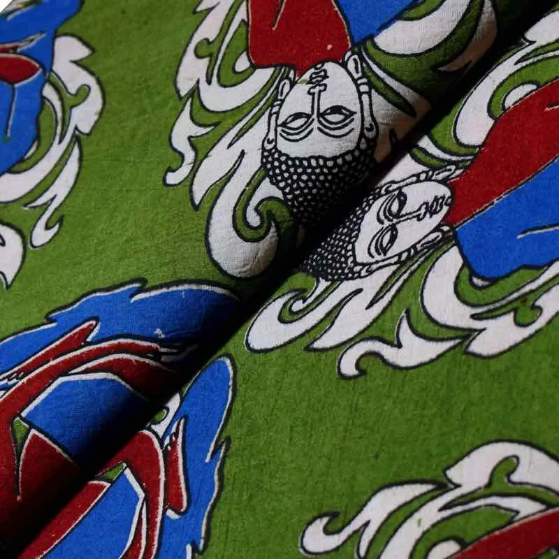 Green Screen Print Kalamkari Inspired Fabric