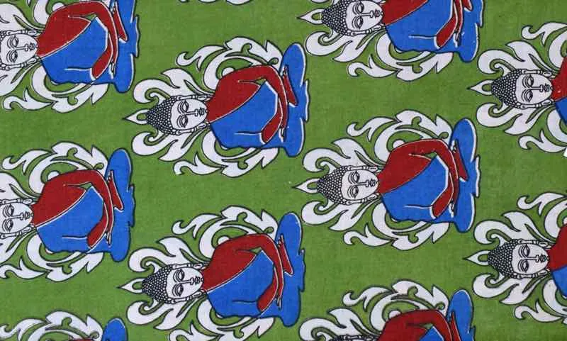 Green Screen Print Kalamkari Inspired Fabric