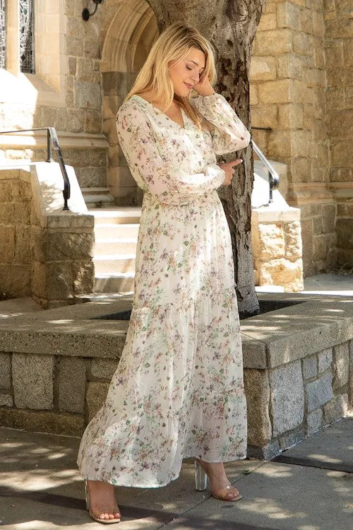 Ivory Print Chiffon Maxi Dress