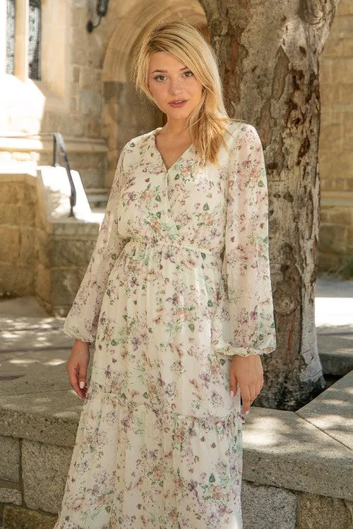 Ivory Print Chiffon Maxi Dress