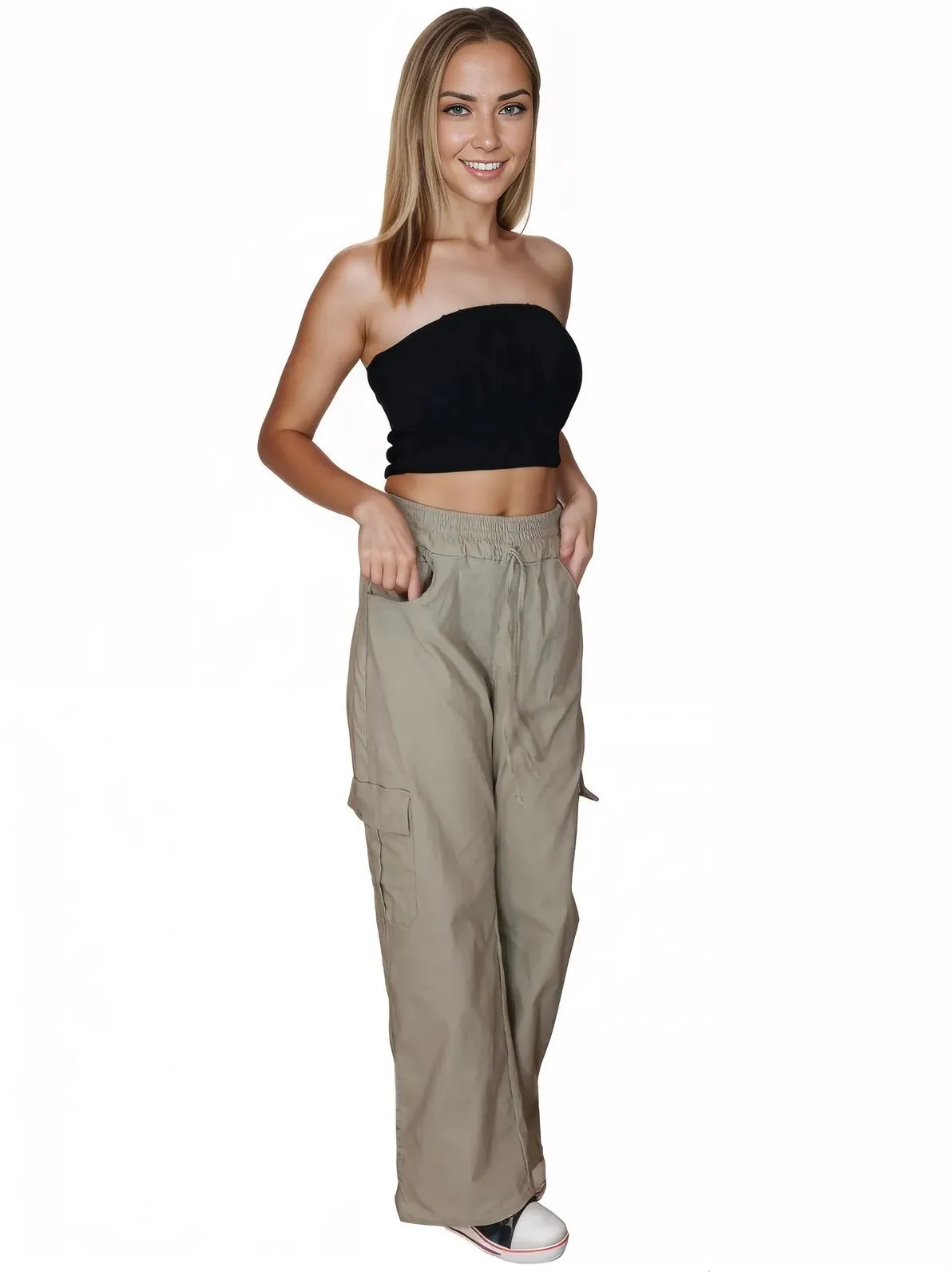 Khaki Oversized Cargo Pants – Stretchable & Trendy