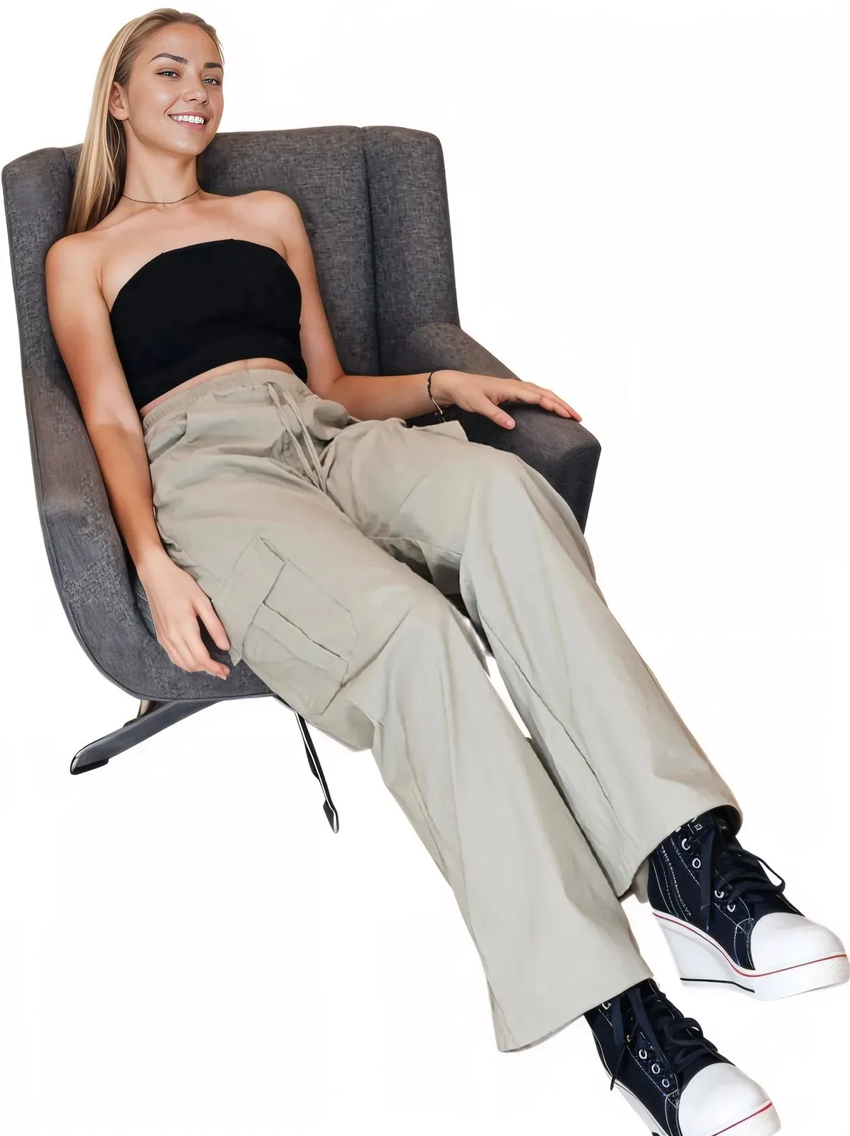 Khaki Oversized Cargo Pants – Stretchable & Trendy