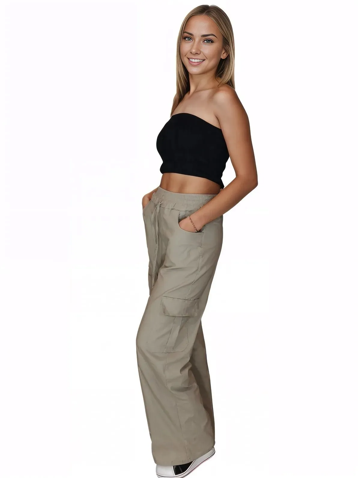 Khaki Oversized Cargo Pants – Stretchable & Trendy