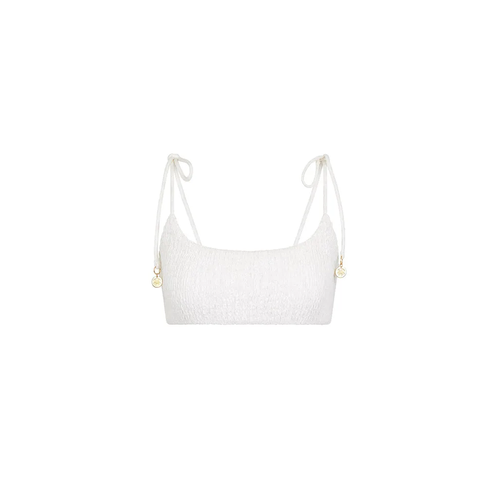 Kulani Kinis Simple Shirred Tie Crop - Natural White