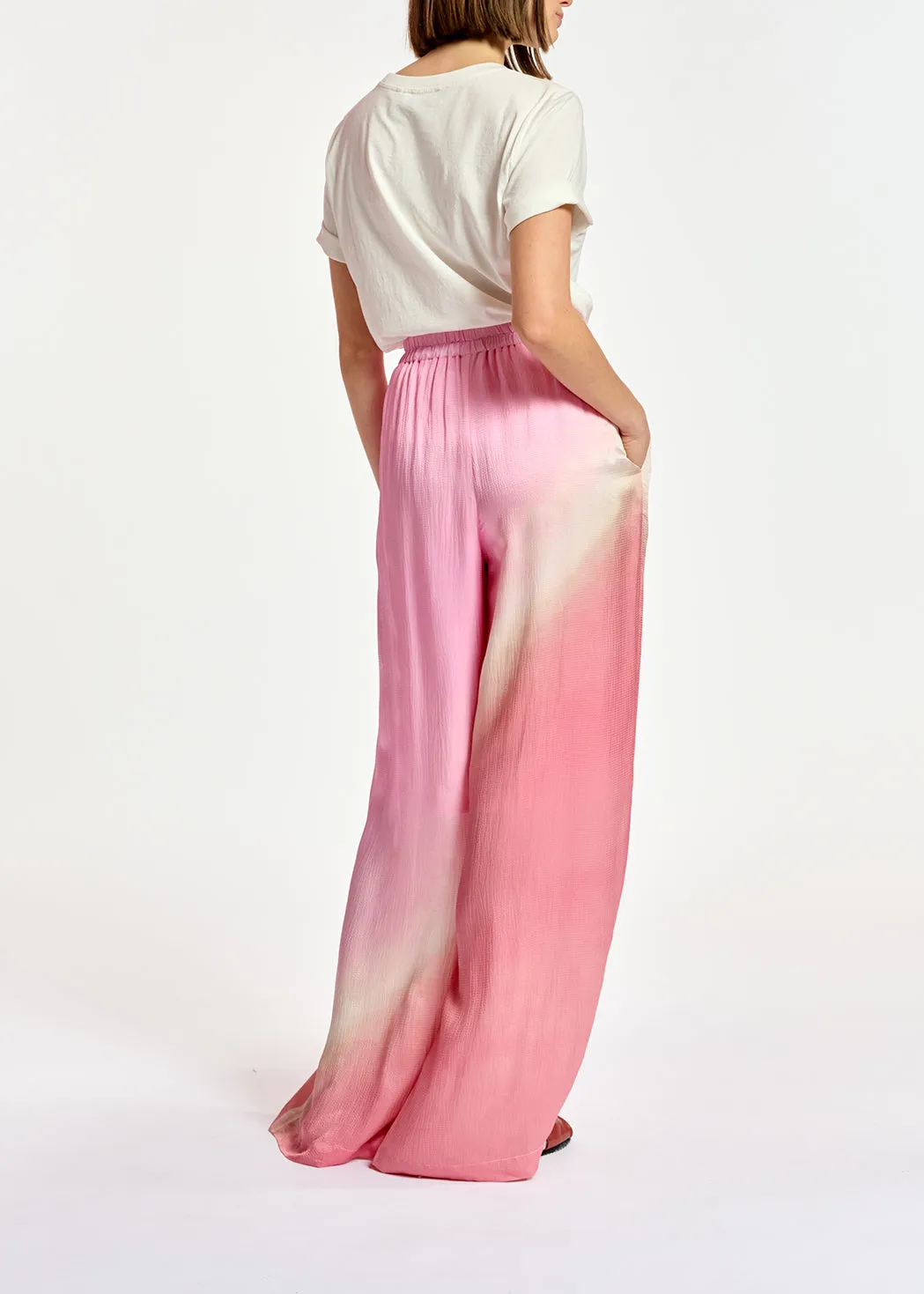Light pink wide-leg tie-dye pants