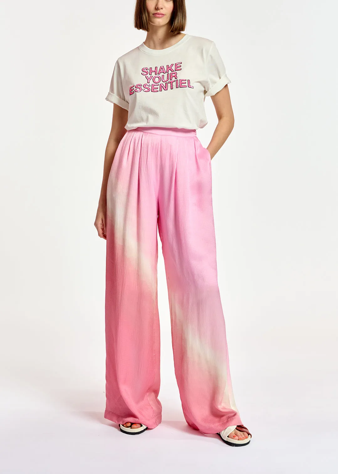 Light pink wide-leg tie-dye pants