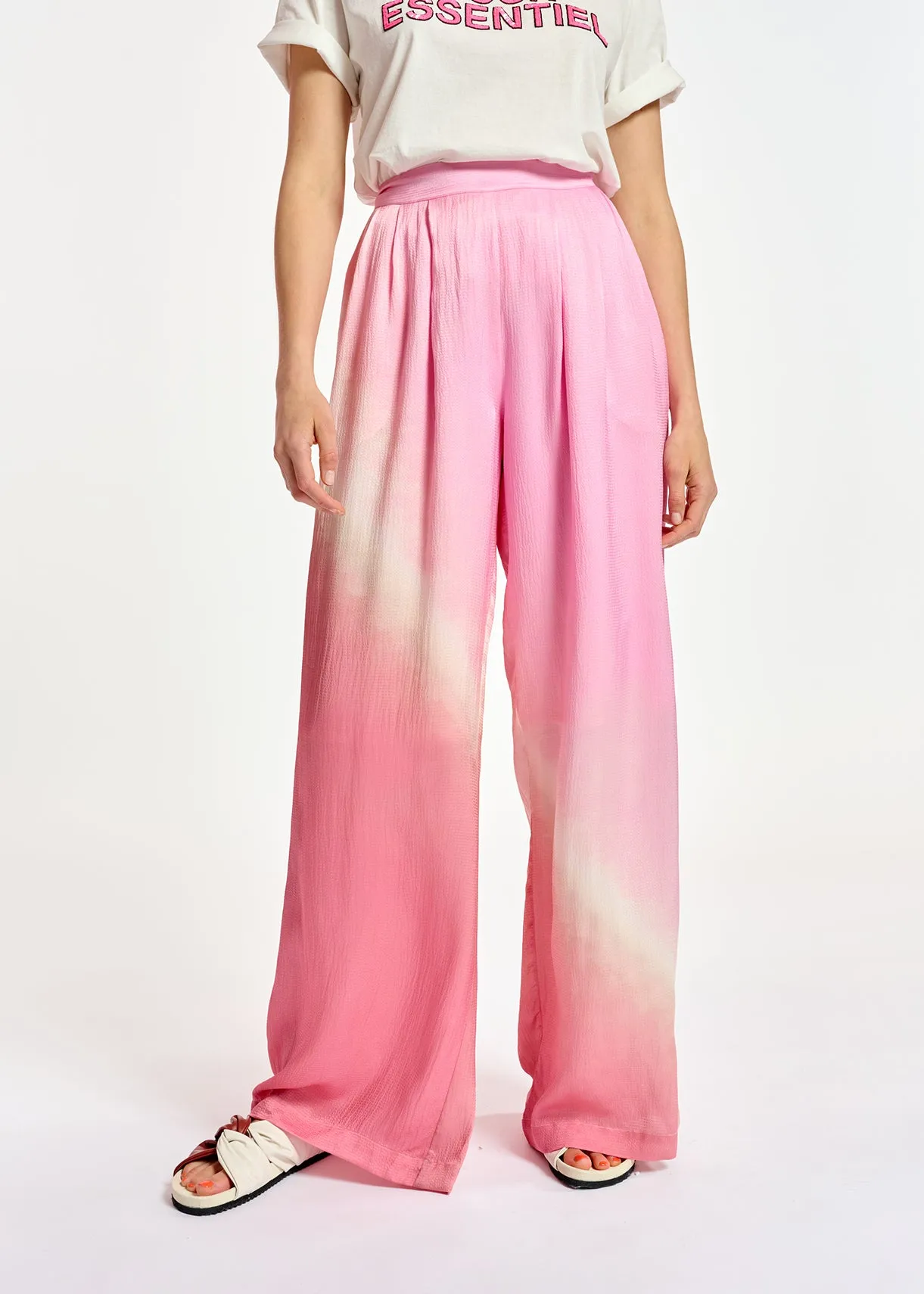Light pink wide-leg tie-dye pants