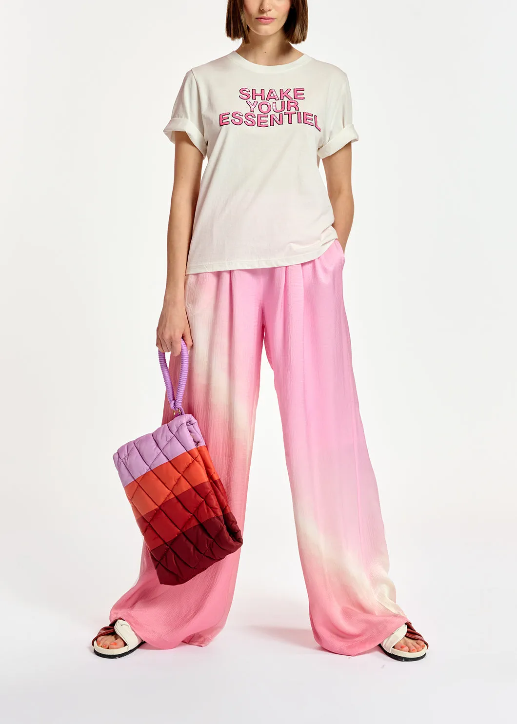 Light pink wide-leg tie-dye pants