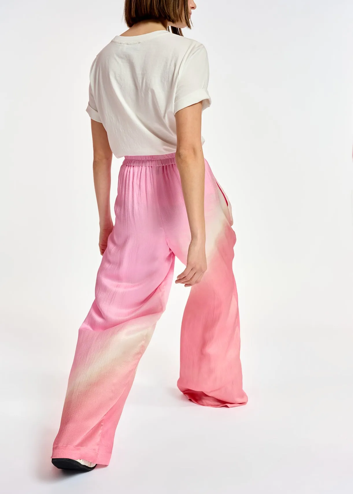 Light pink wide-leg tie-dye pants