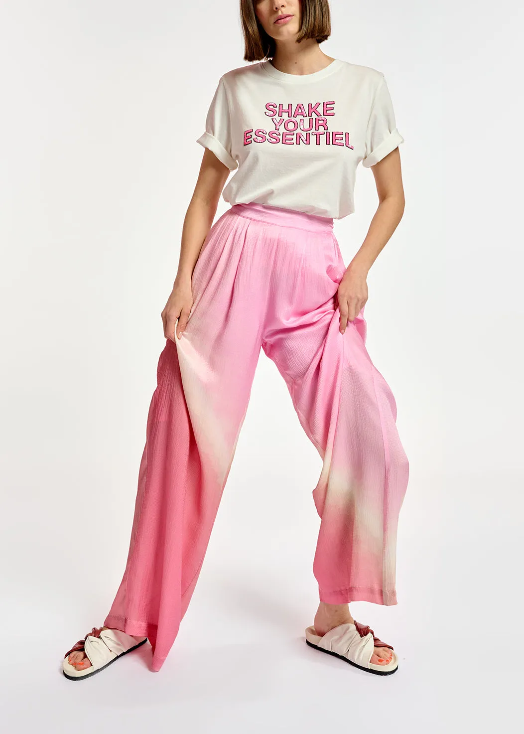 Light pink wide-leg tie-dye pants