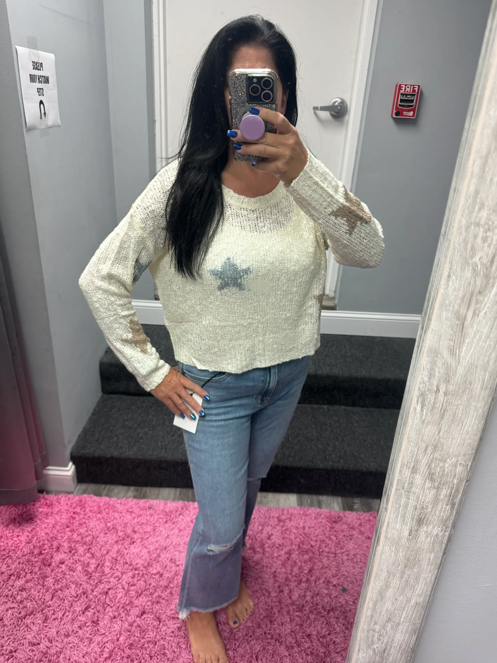 LIGHTWEIGHT STAR SWEATER TOP - MULTI