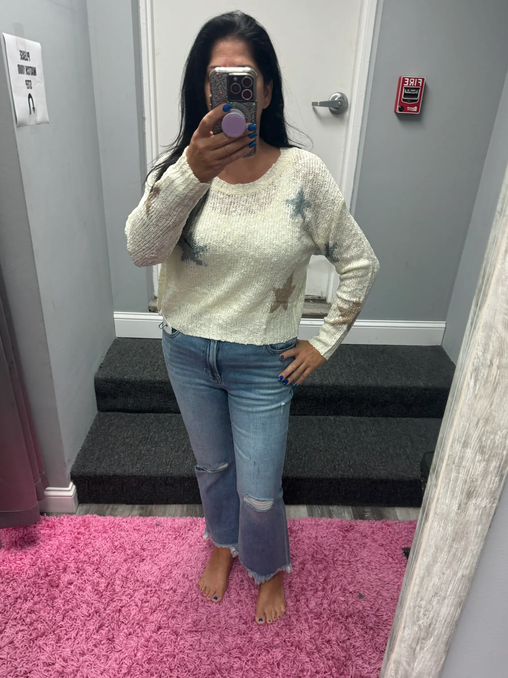 LIGHTWEIGHT STAR SWEATER TOP - MULTI