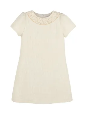 Luli & Me Girls Embroidery Tweed Shift Dress - Ivory