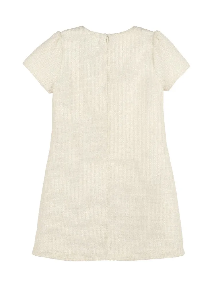 Luli & Me Girls Embroidery Tweed Shift Dress - Ivory
