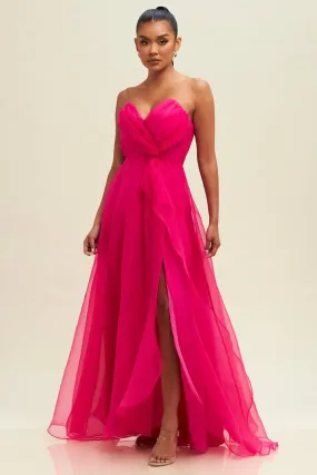 Magenta Organzza V Neckline Maxi Dress