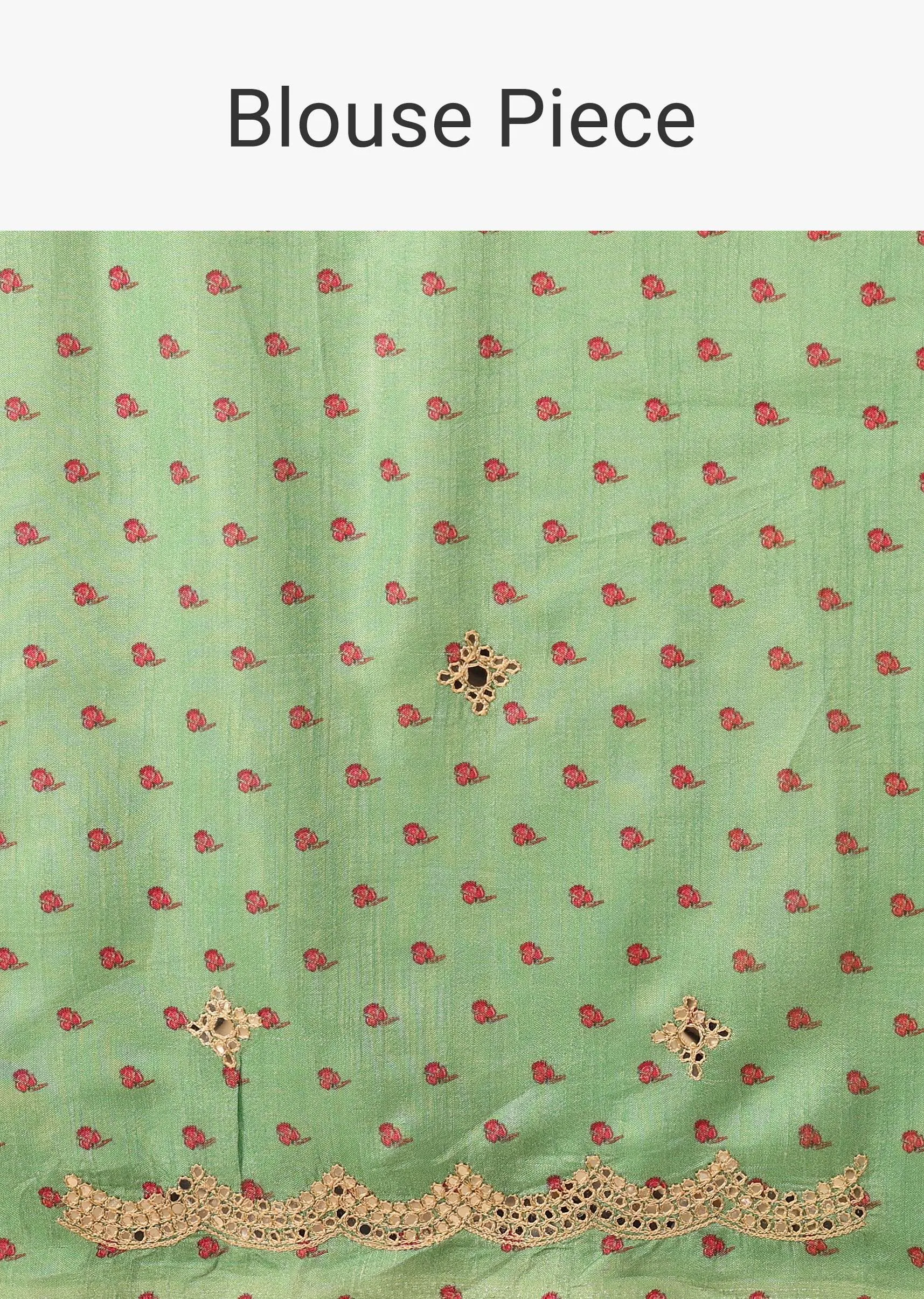Moss Green Floral Saree In Crepe With Embroidery