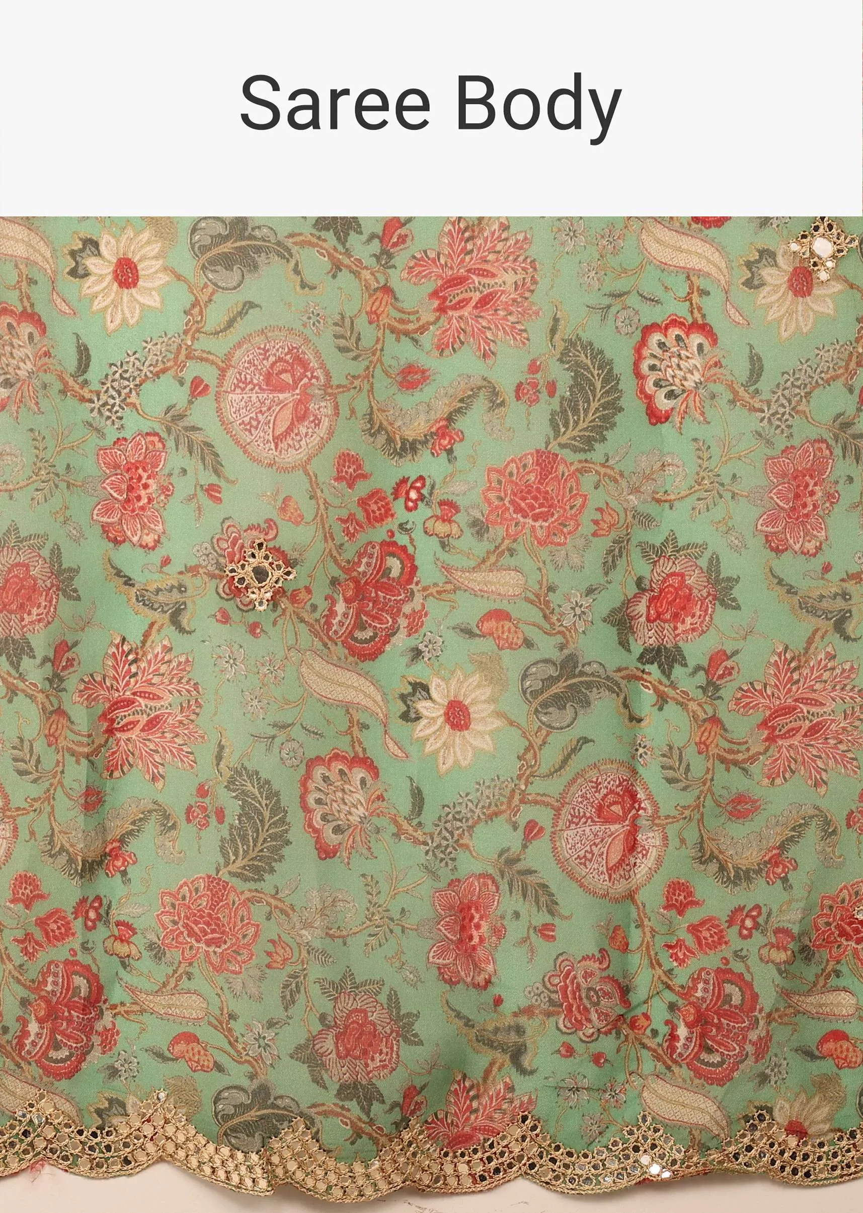 Moss Green Floral Saree In Crepe With Embroidery