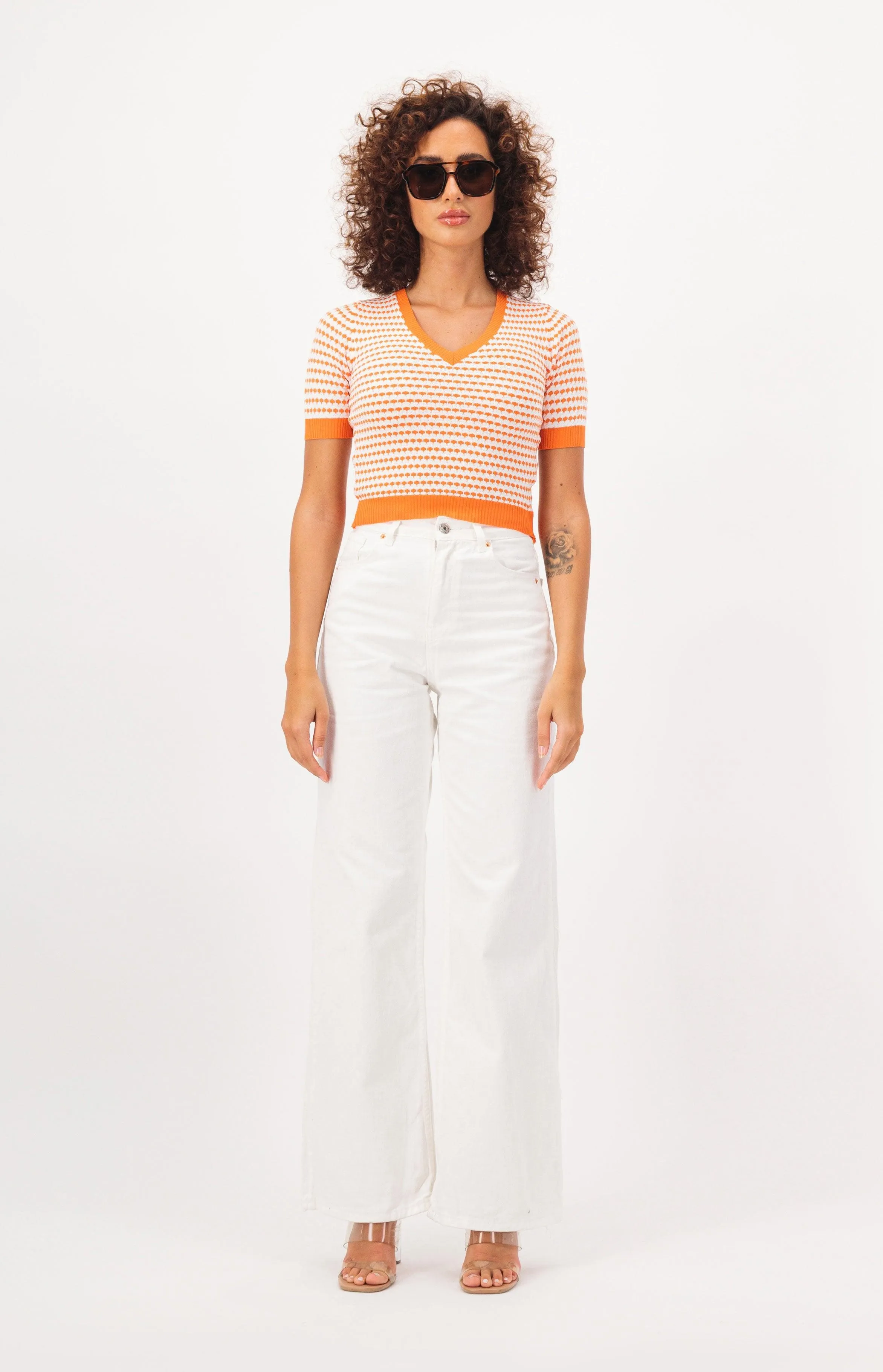 Patterned Short Sleeve Crop Top T-Shirt