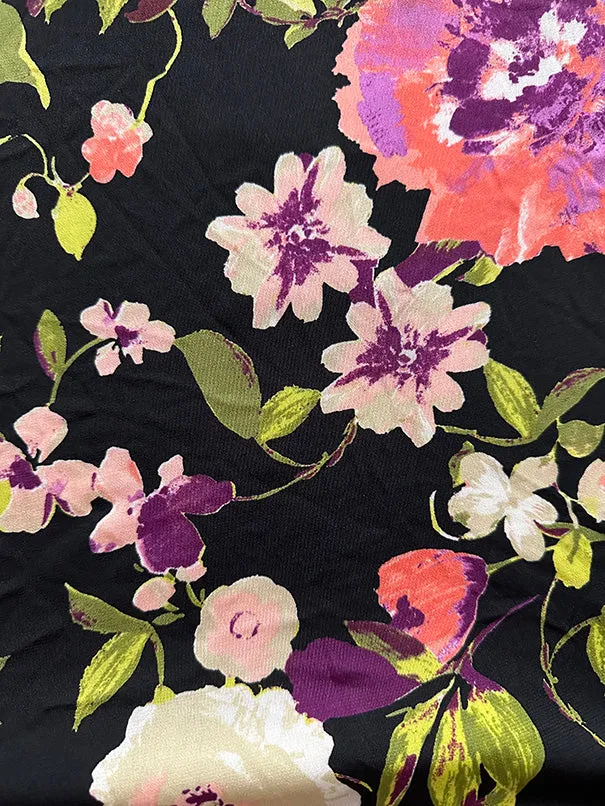Purple Floral Print ITY Jersey Knit Fabric