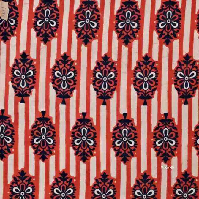 Red Jaipuri Handblock Print Fabric