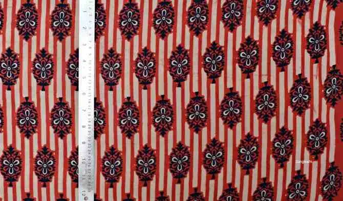 Red Jaipuri Handblock Print Fabric