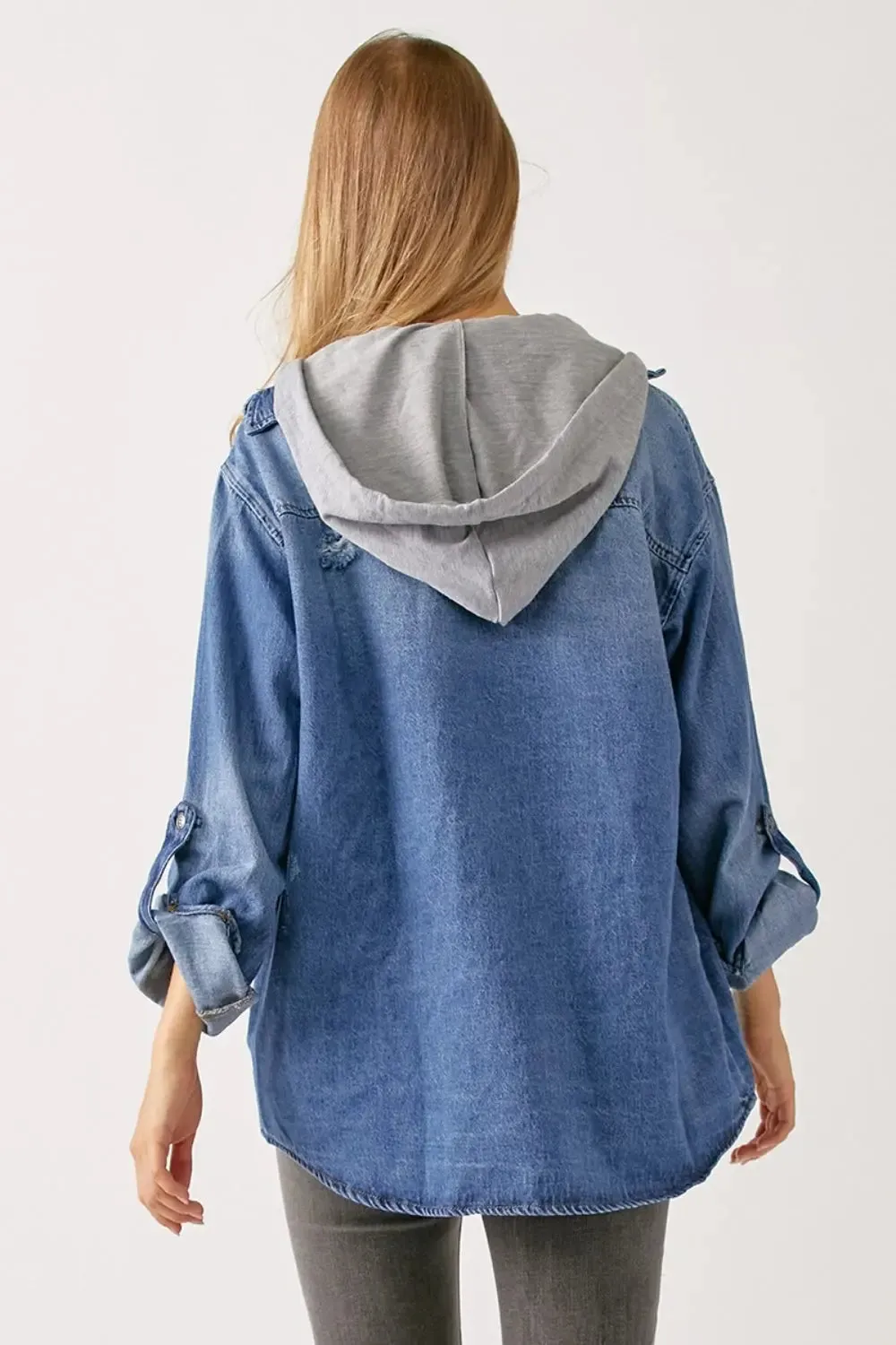 RISEN - Zip Up - Hooded Denim Shirt
