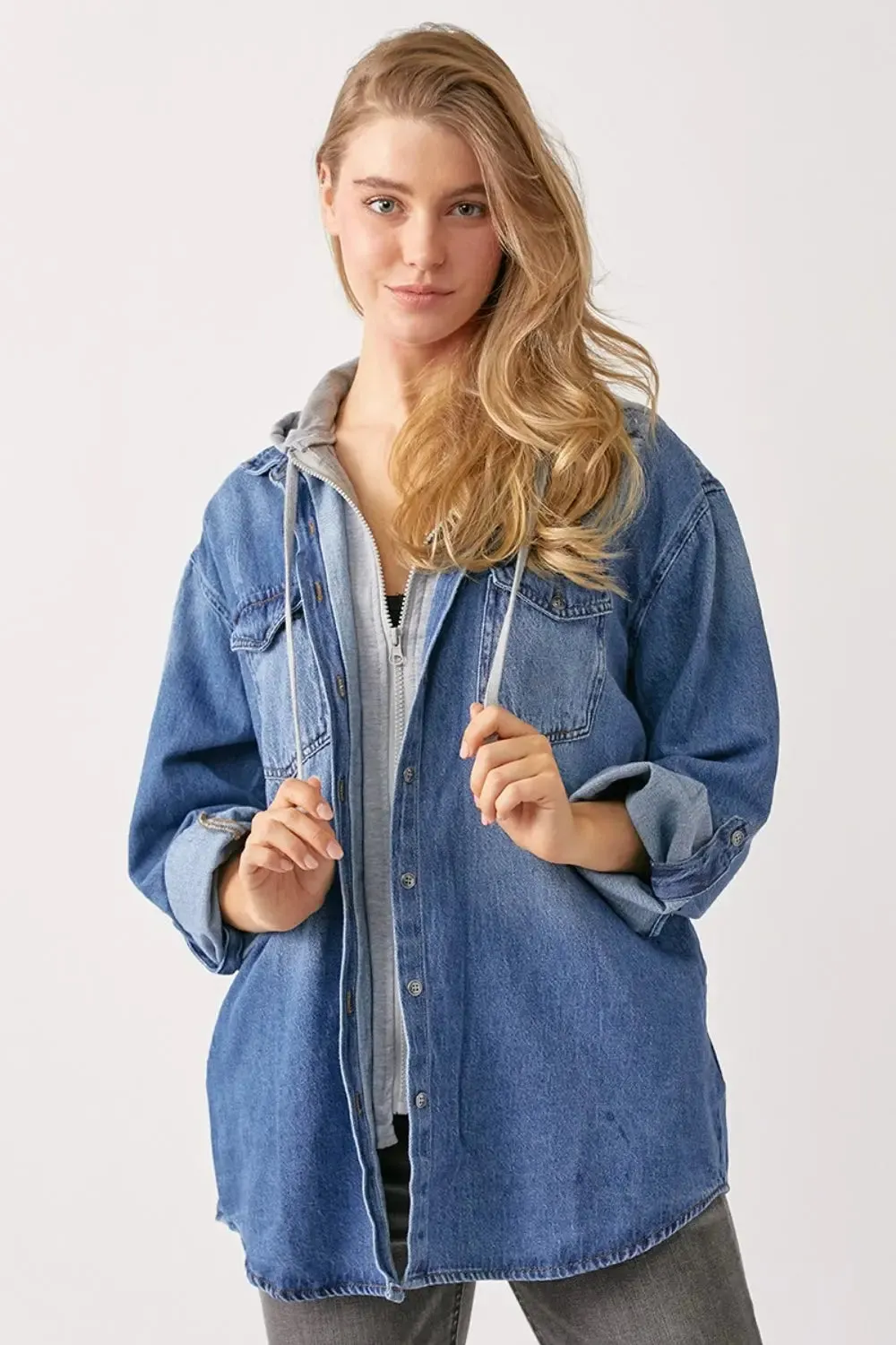 RISEN - Zip Up - Hooded Denim Shirt