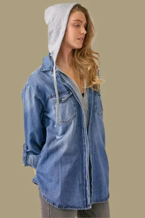 RISEN - Zip Up - Hooded Denim Shirt